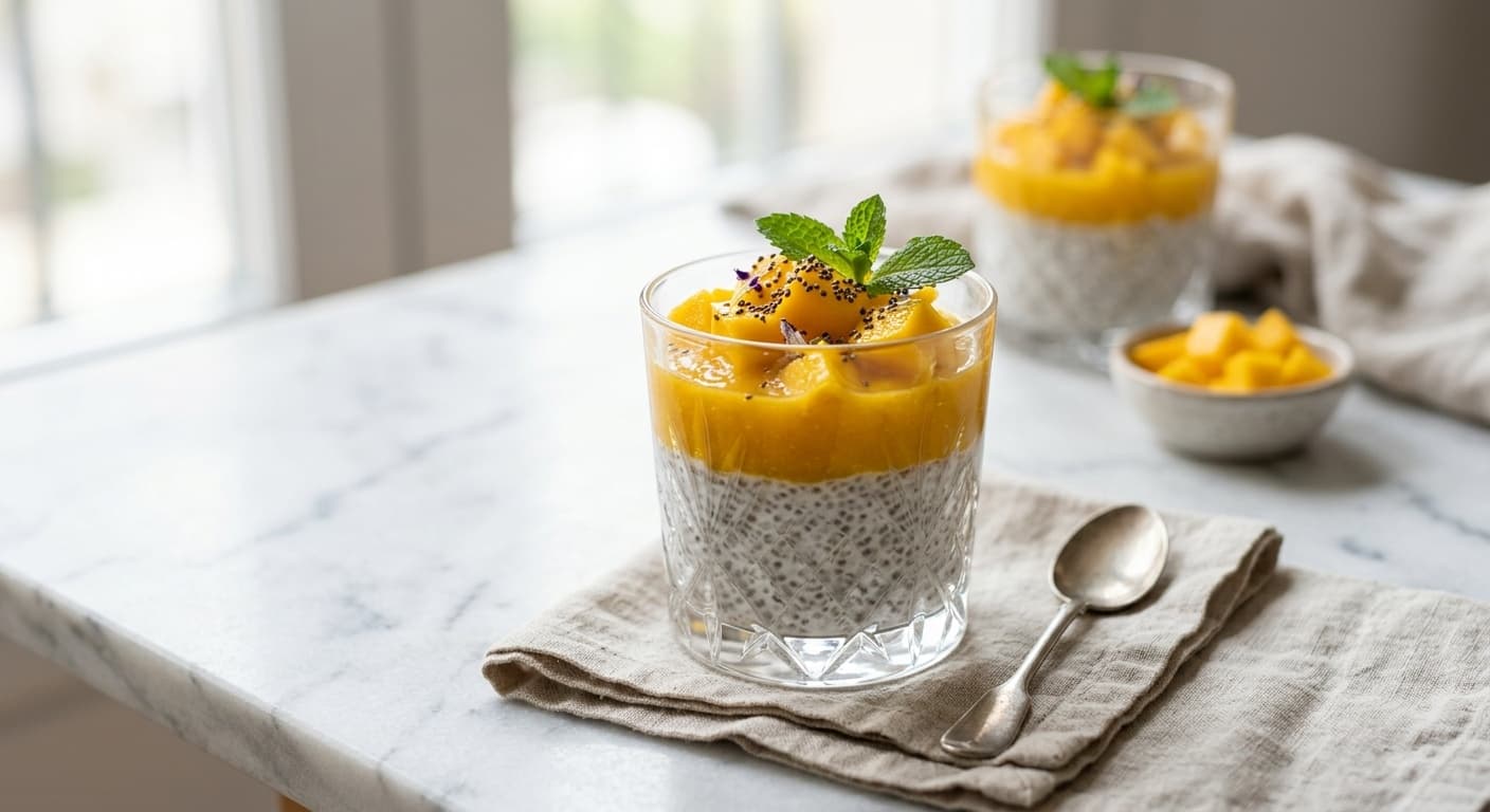Receta de Flan de Chía y Mango: La Receta Definitiva, Saludable y Sin Horno (Guía 2026) preparada paso a paso — fotografía editorial de RecetaDolce