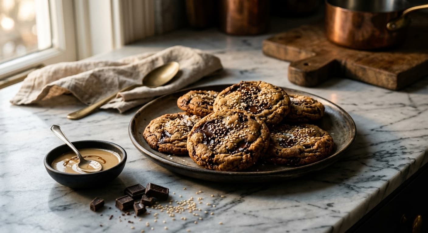 Receta de Galletas de Tahini y Chocolate: La Receta Fit y Saludable Definitiva preparada paso a paso — fotografía editorial de RecetaDolce