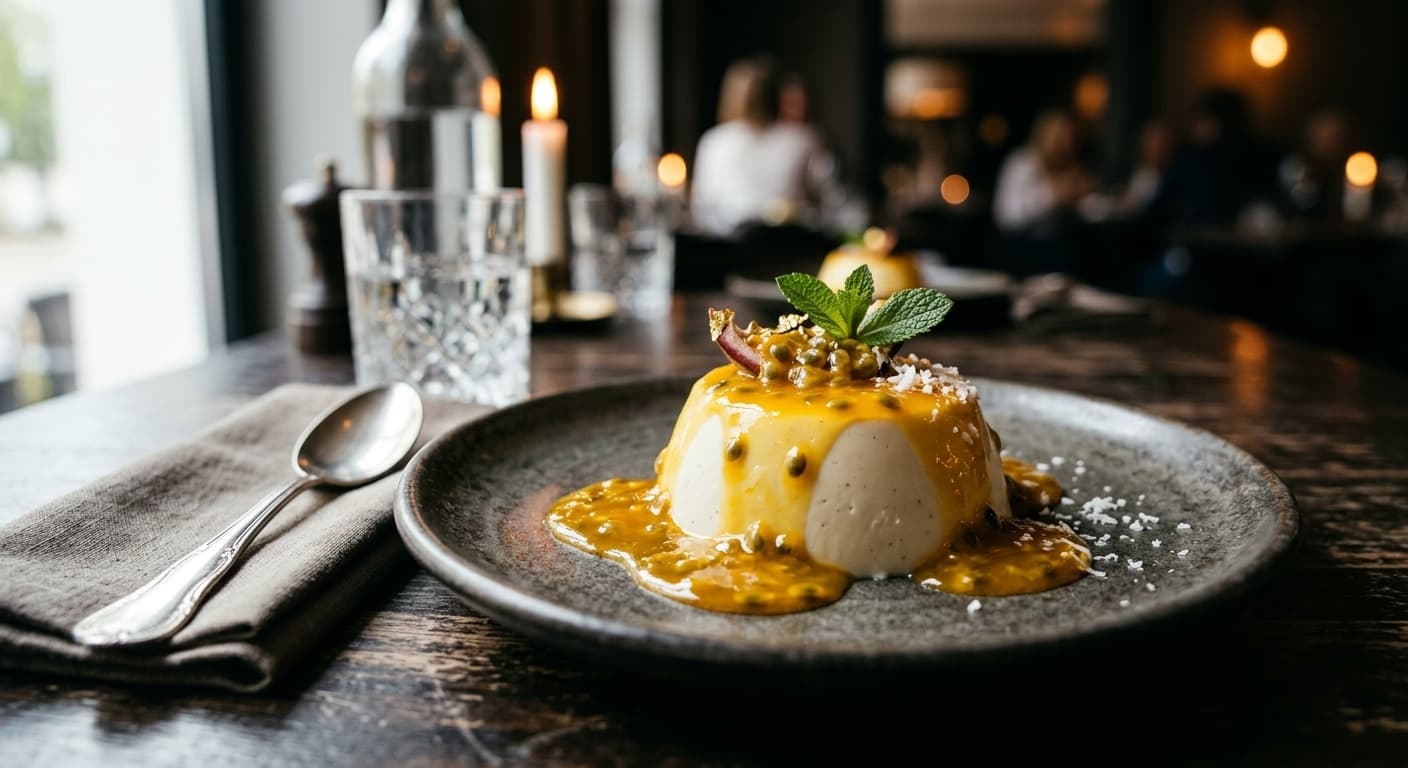 Receta de Panna Cotta de Coco y Maracuyá: La Fusión Maestra entre Piamonte y el Trópico preparada paso a paso — fotografía editorial de RecetaDolce