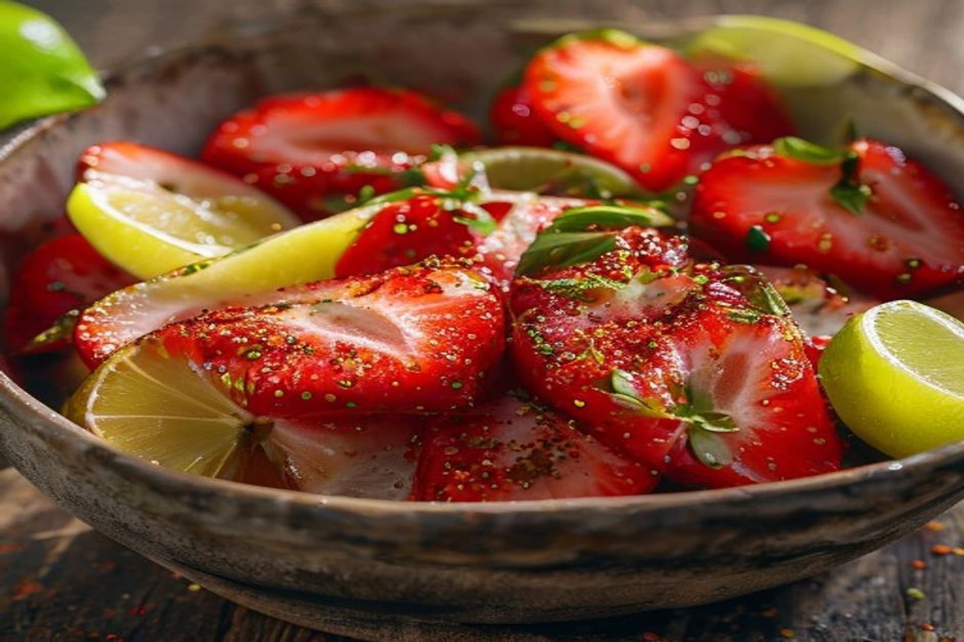 Receta de Fresas con chile y lima (Fricy): El snack mexicano viral y saludable preparada paso a paso — fotografía editorial de RecetaDolce