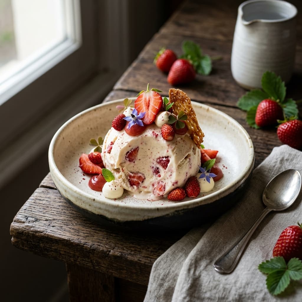 Receta de Helado de Fresas con Crema: La Receta Premium y Artesanal preparada paso a paso — fotografía editorial de RecetaDolce