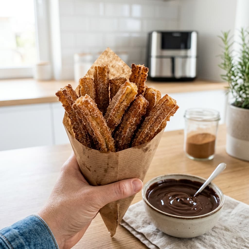 Receta de Churros en Freidora de Aire: El Truco para que queden Crujientes preparada paso a paso — fotografía editorial de RecetaDolce