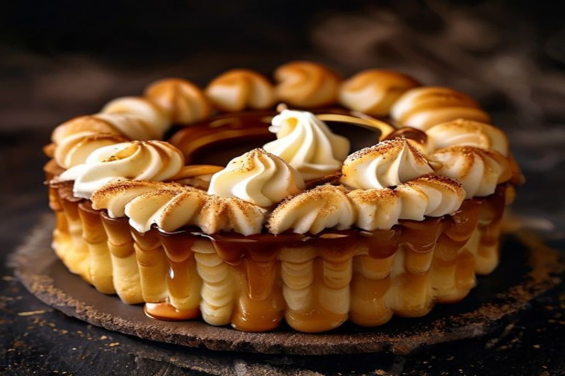 Receta de Tarta Saint Honoré de Caramelo Salado: La Cúspide de la Pastelería Francesa preparada paso a paso — fotografía editorial de RecetaDolce