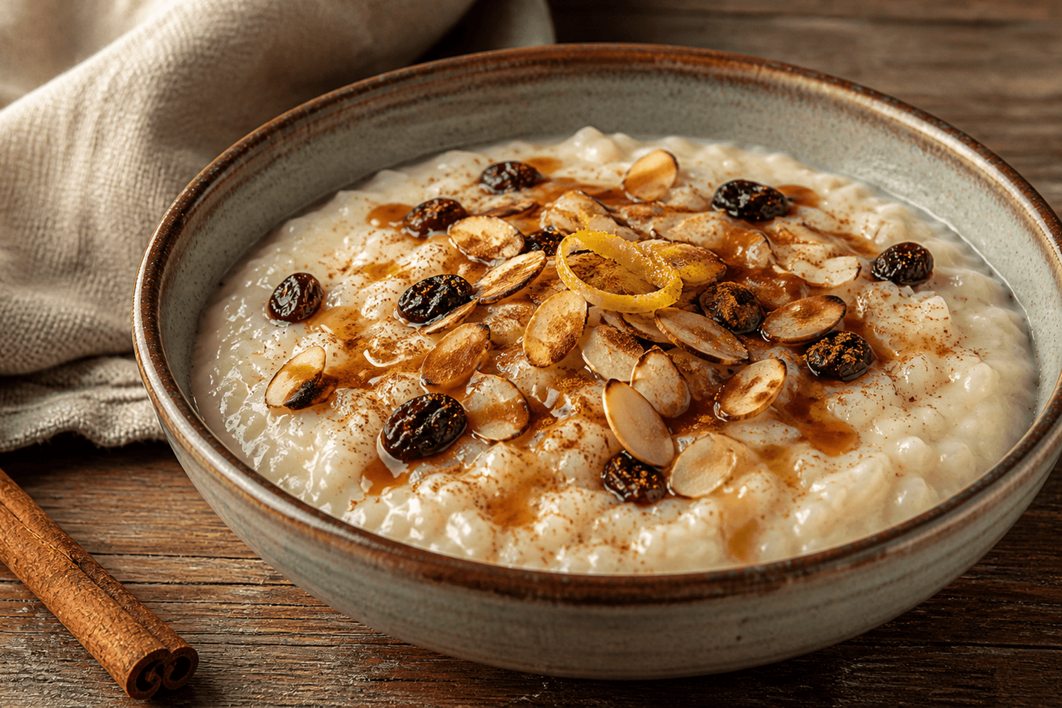 Receta de Arroz con leche con toppings preparada paso a paso — fotografía editorial de RecetaDolce