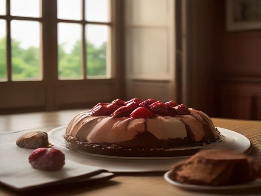 Receta de Bizcocho de chocolate con fresas: receta esponjosa y gourmet preparada paso a paso — fotografía editorial de RecetaDolce