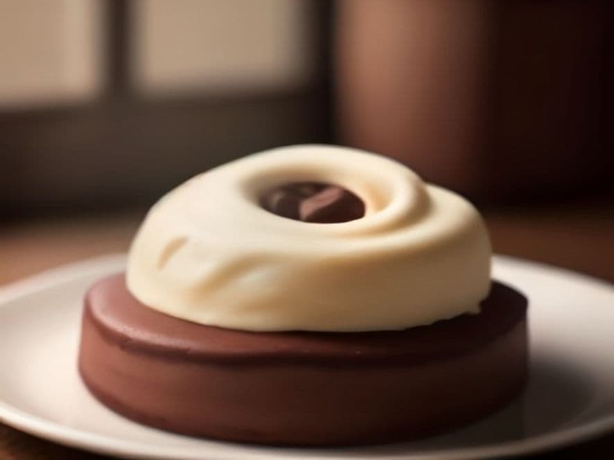Bolo Mousse de Chocolate casero y esponjoso, decorado con cacao en polvo, rosetones de crema chantilly y hojas de menta fresca, presentado sobre una elegante base de pastel en un plato rústico de cerámica.