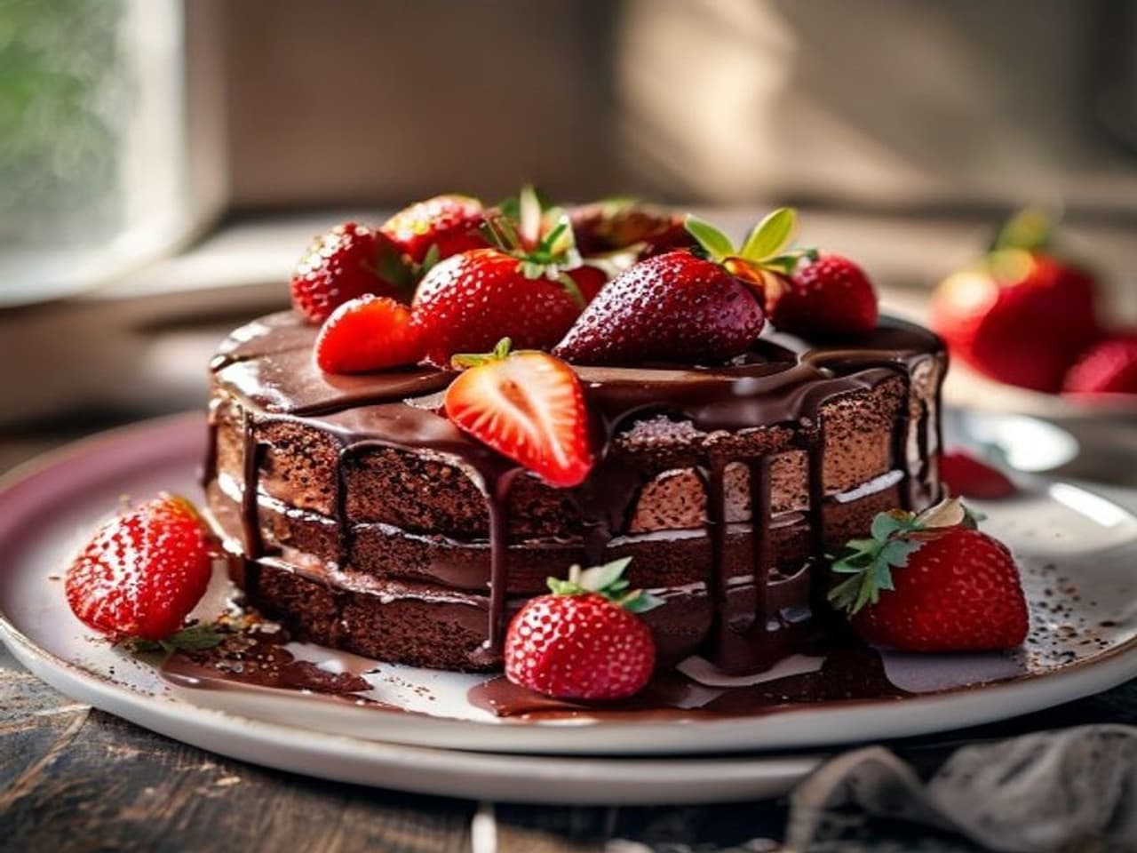 Receta de Chocolate Strawberry Cake preparada paso a paso — fotografía editorial de RecetaDolce