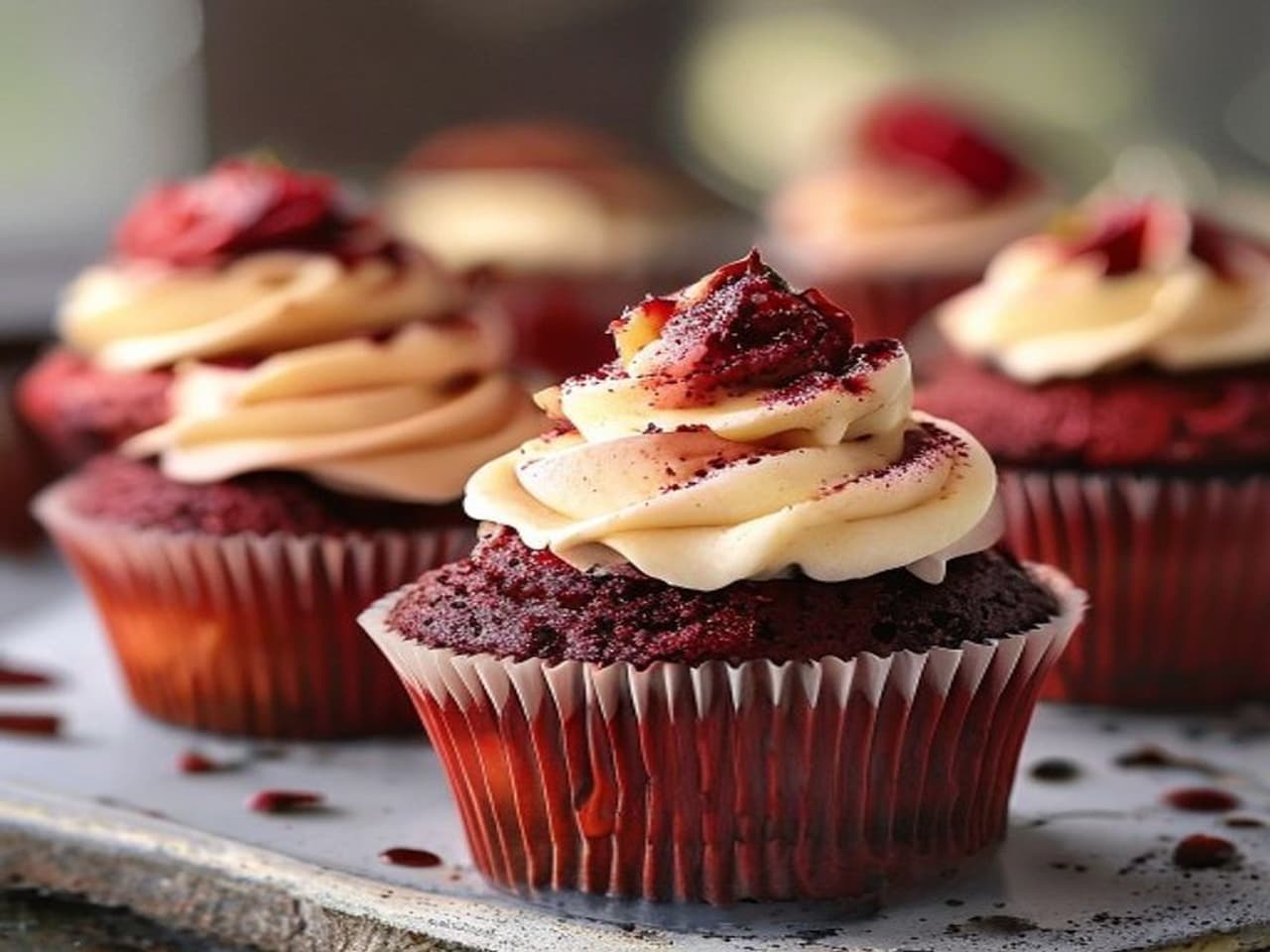 Receta de Cupcakes de red velvet con crema de queso preparada paso a paso — fotografía editorial de RecetaDolce