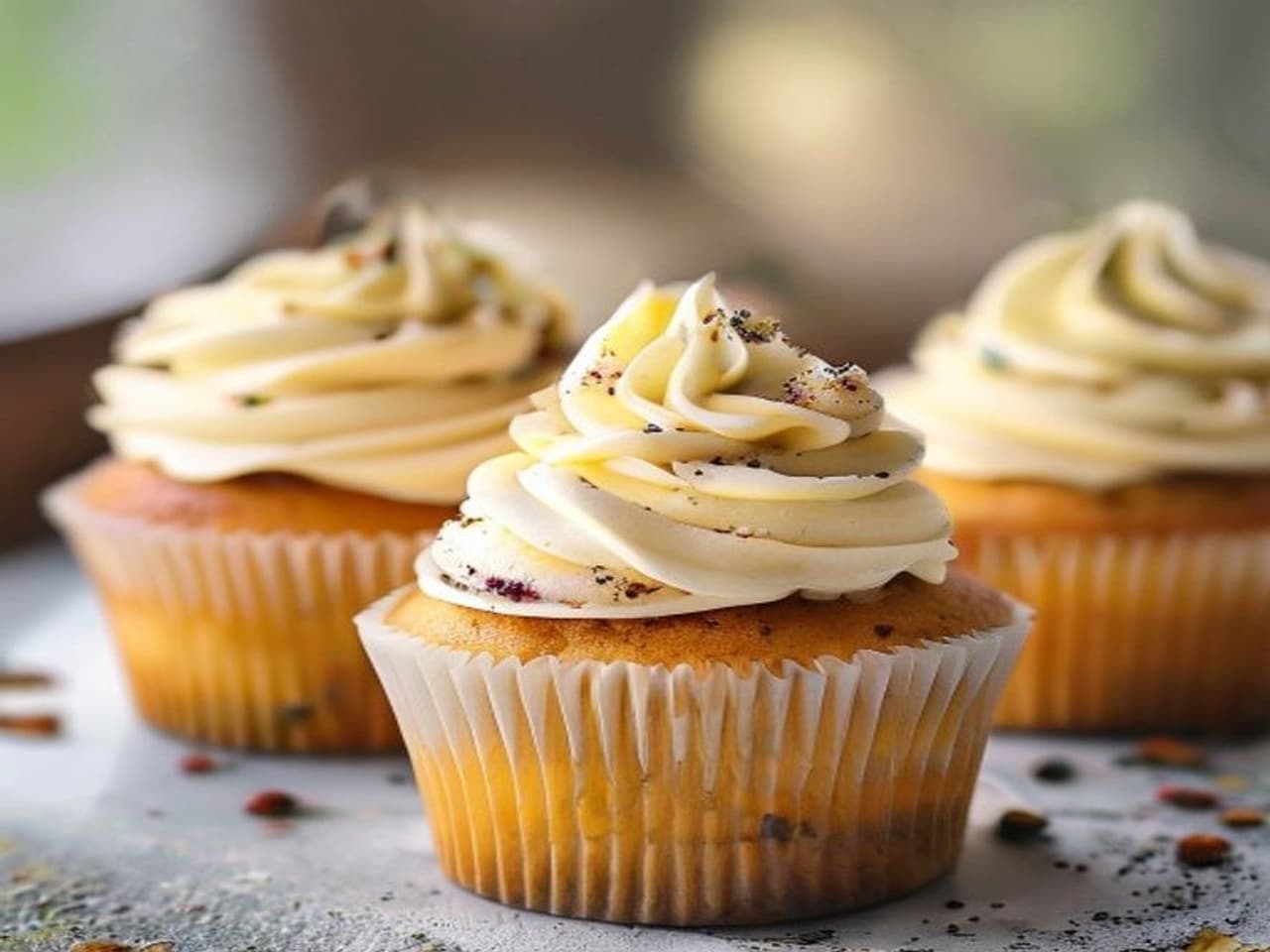 Receta de Cupcakes de vainilla con frosting preparada paso a paso — fotografía editorial de RecetaDolce