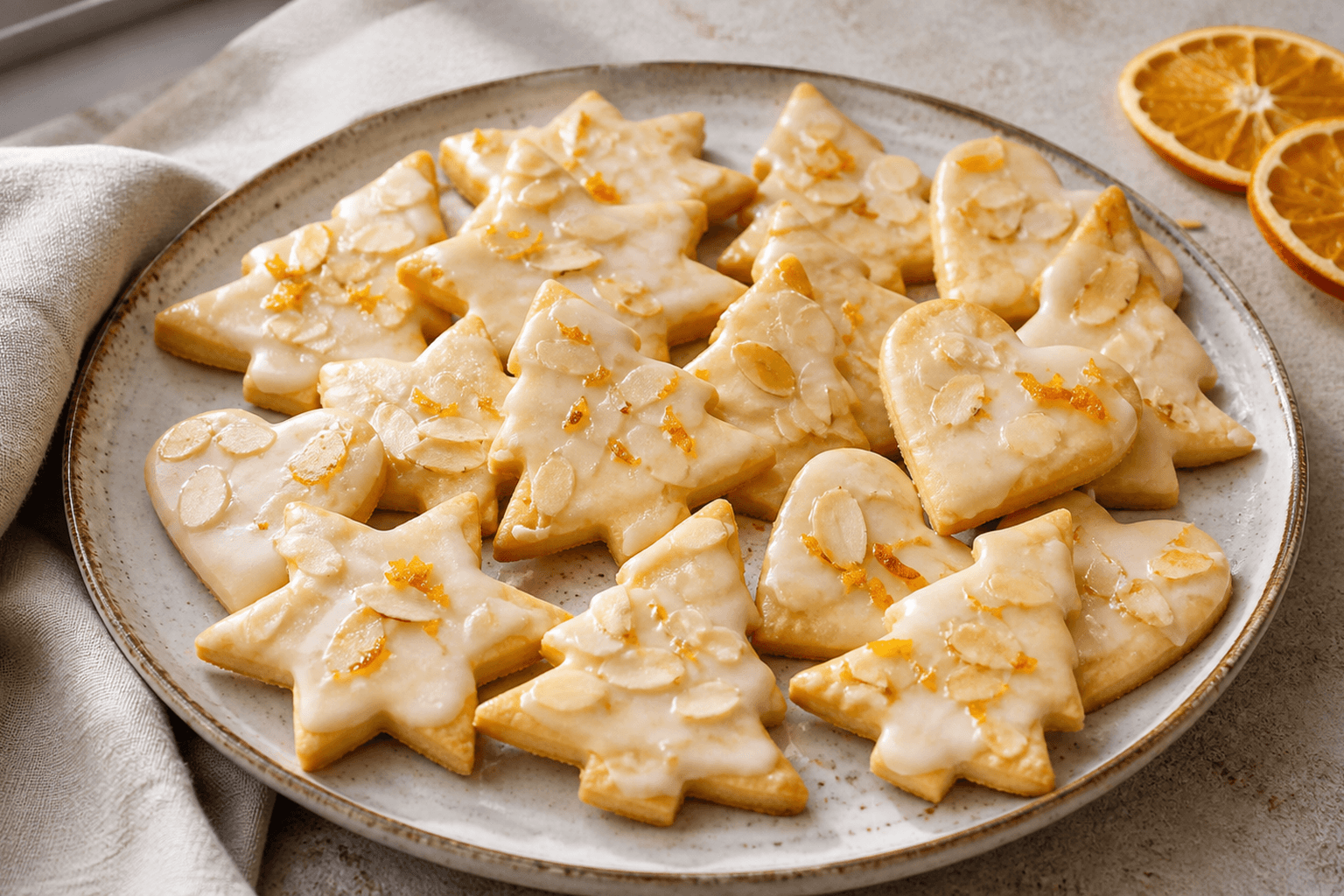 Receta de Galletas de Navidad con mantequilla, naranja y almendra preparada paso a paso — fotografía editorial de RecetaDolce