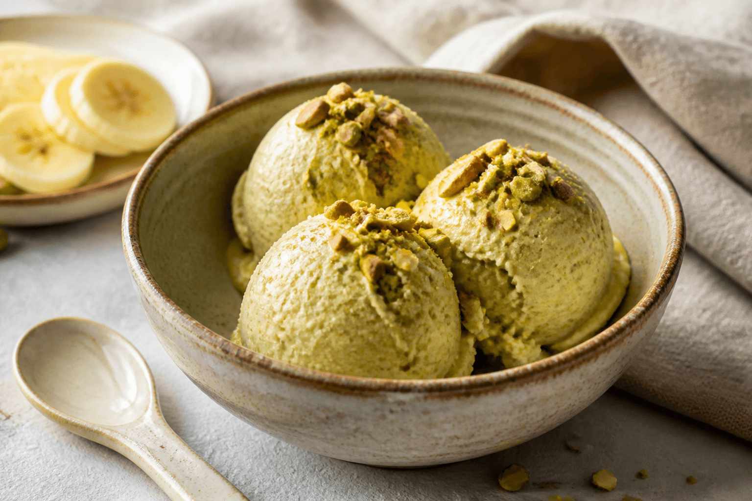 Receta de Helado de pistacho saludable preparada paso a paso — fotografía editorial de RecetaDolce