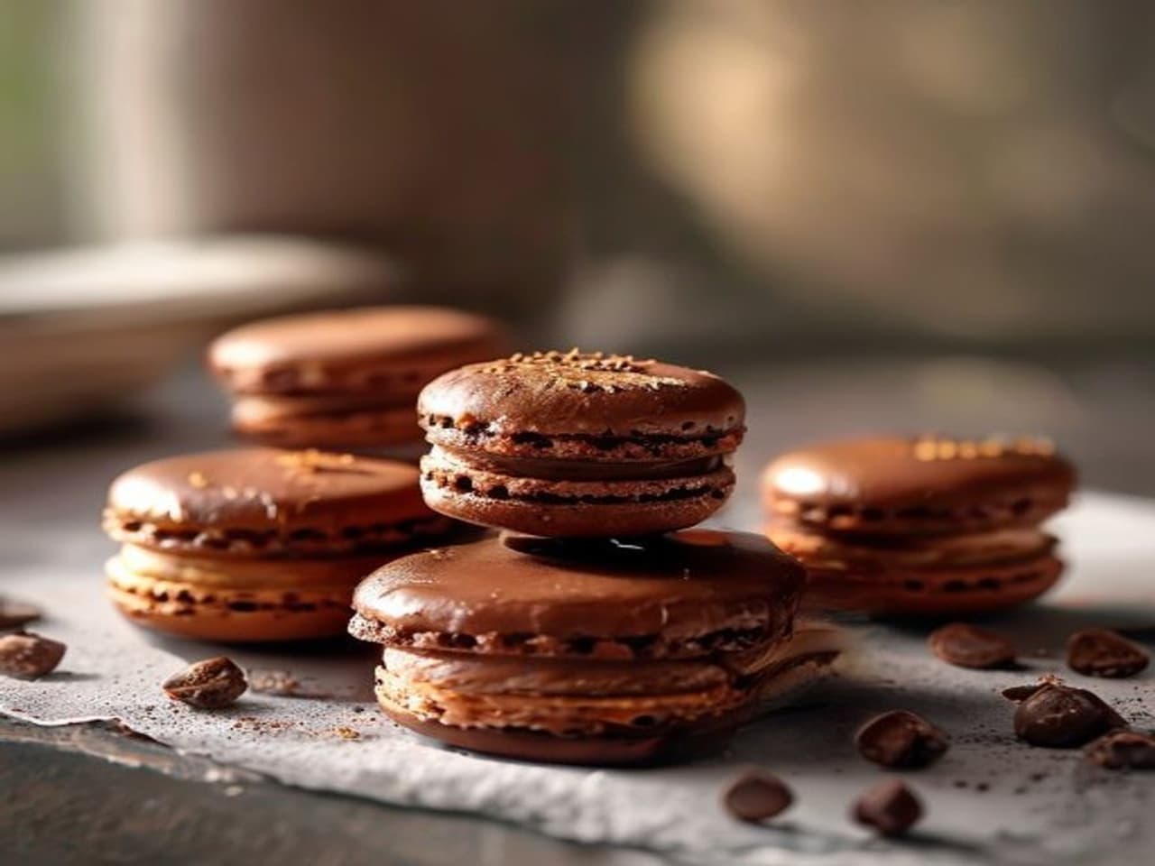 Receta de Macarons caseros de chocolate belga preparada paso a paso — fotografía editorial de RecetaDolce