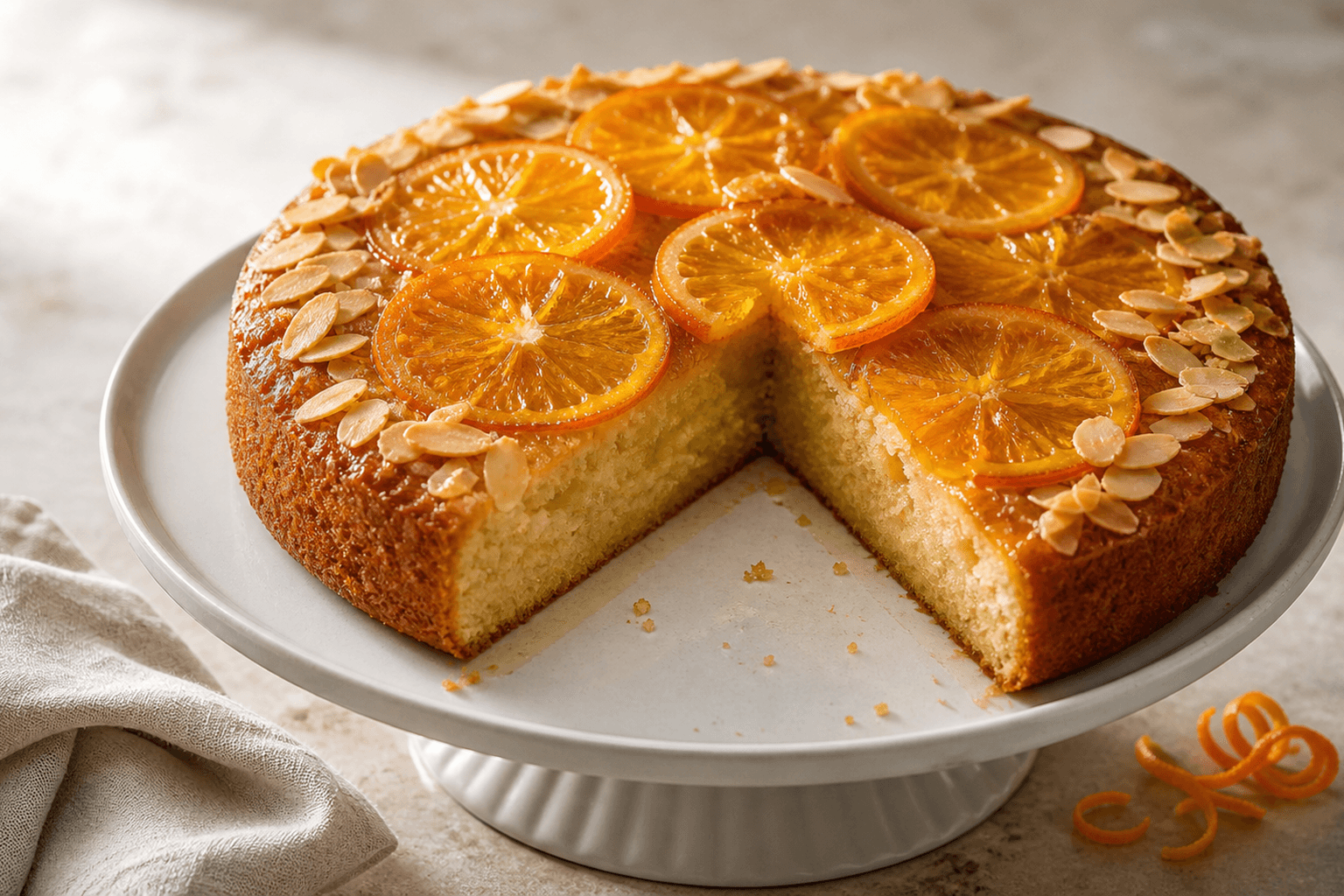 Receta de Pastel de almendra y naranja confitada preparada paso a paso — fotografía editorial de RecetaDolce