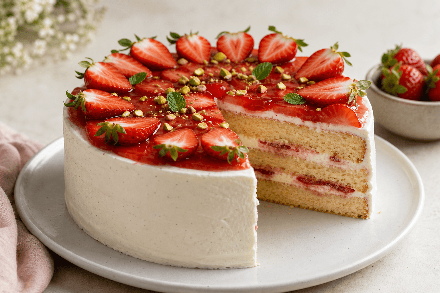 Receta de Pastel decorado con fresas preparada paso a paso — fotografía editorial de RecetaDolce