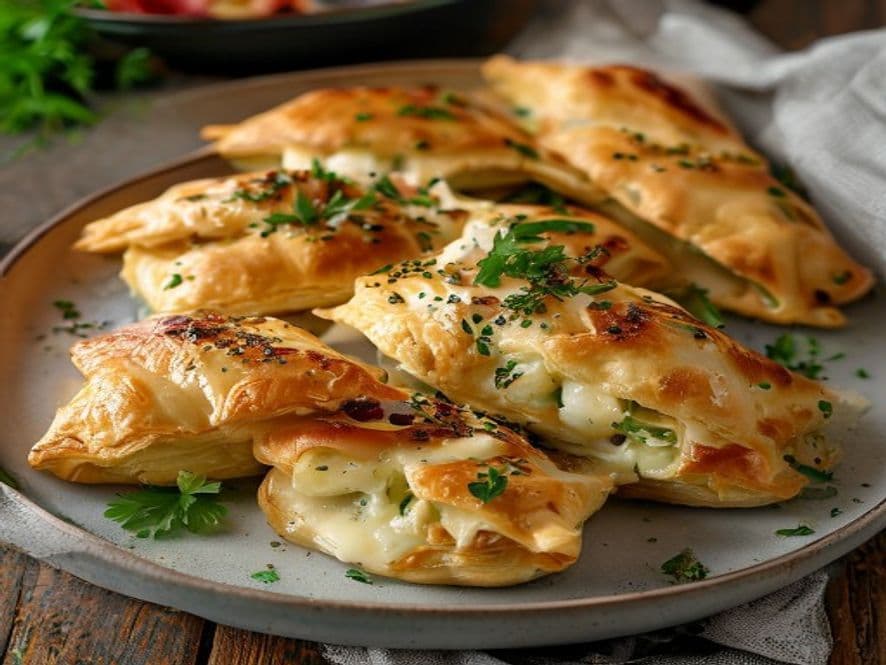 Pasteles salados de hojaldre con espinacas, queso y jamón