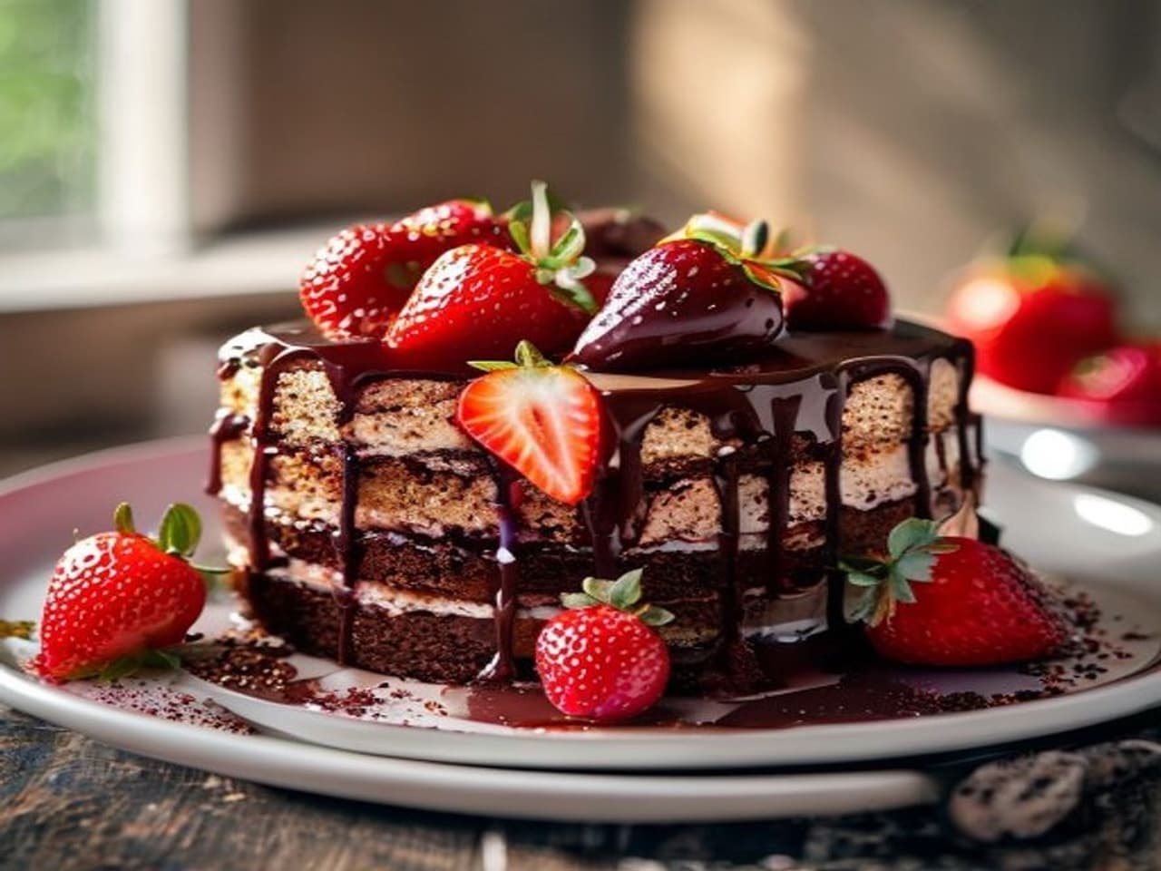 Receta de Strawberry Chocolate Cake pin page preparada paso a paso — fotografía editorial de RecetaDolce