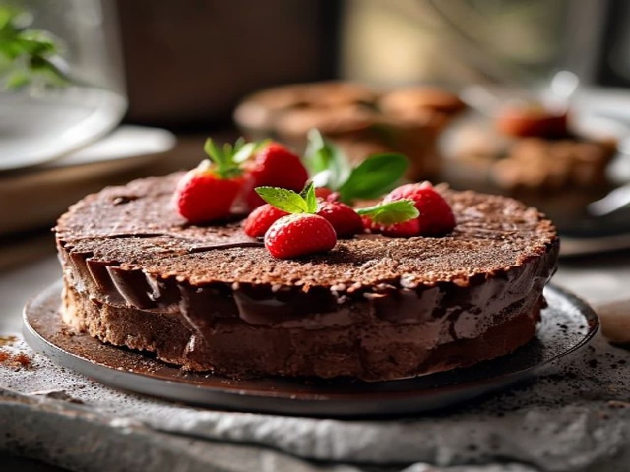 Receta de Tarta de chocolate tres texturas preparada paso a paso — fotografía editorial de RecetaDolce