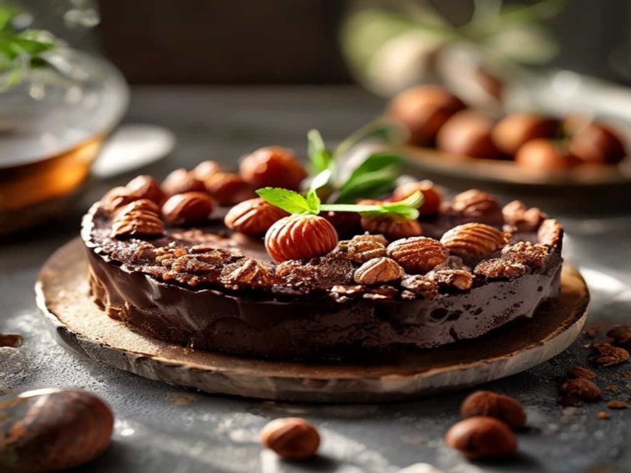 Receta de Tarta de chocolate y avellanas preparada paso a paso — fotografía editorial de RecetaDolce