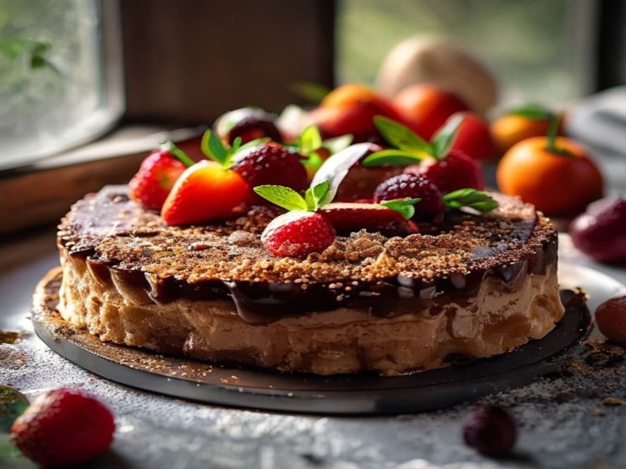 Receta de Tarta de chocolate y frutos del bosque preparada paso a paso — fotografía editorial de RecetaDolce