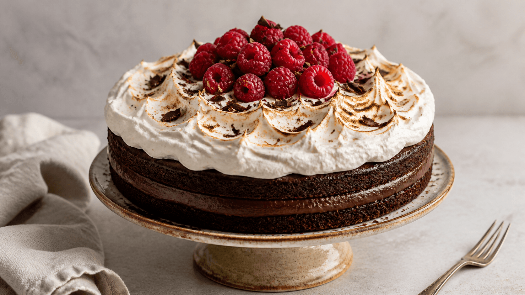 Receta de Tarta de Cumpleaños con Chocolate y Merengue preparada paso a paso — fotografía editorial de RecetaDolce