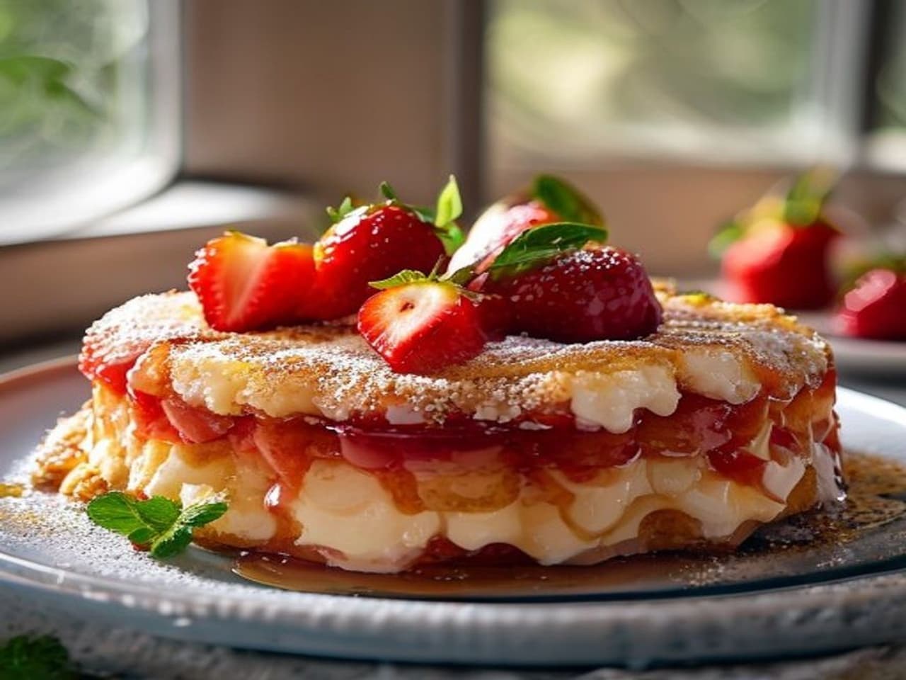 Receta de Tarta de fresas con nata preparada paso a paso — fotografía editorial de RecetaDolce