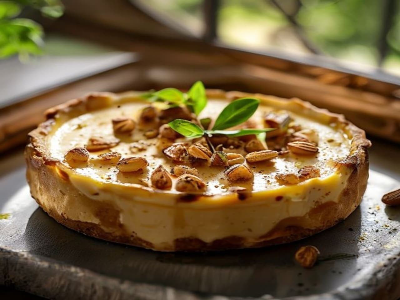 Receta de Tarta de queso de pistacho preparada paso a paso — fotografía editorial de RecetaDolce